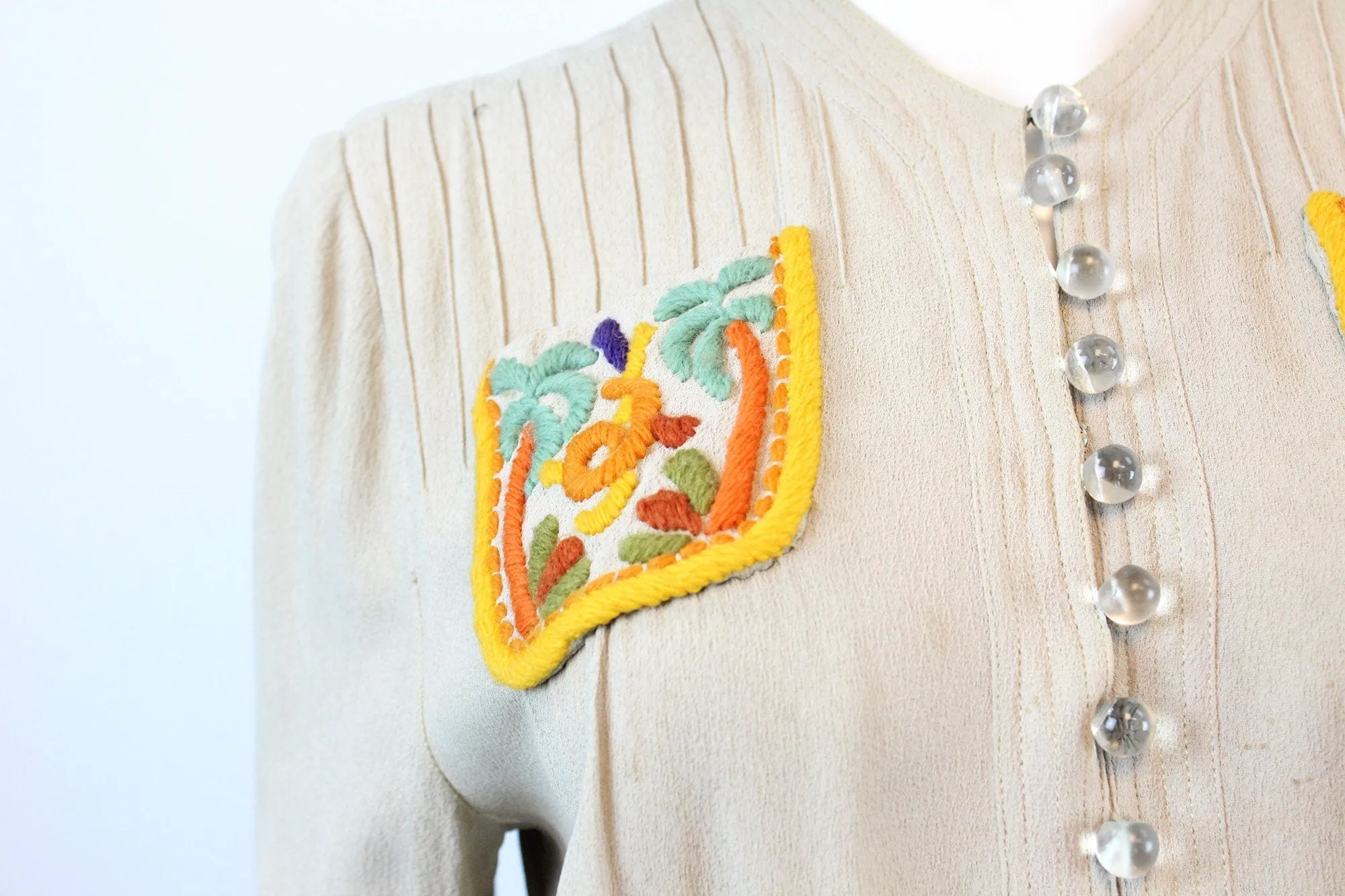 1930s 1940s FOGA embroidered POCKETS rayon dress medium  | new winter