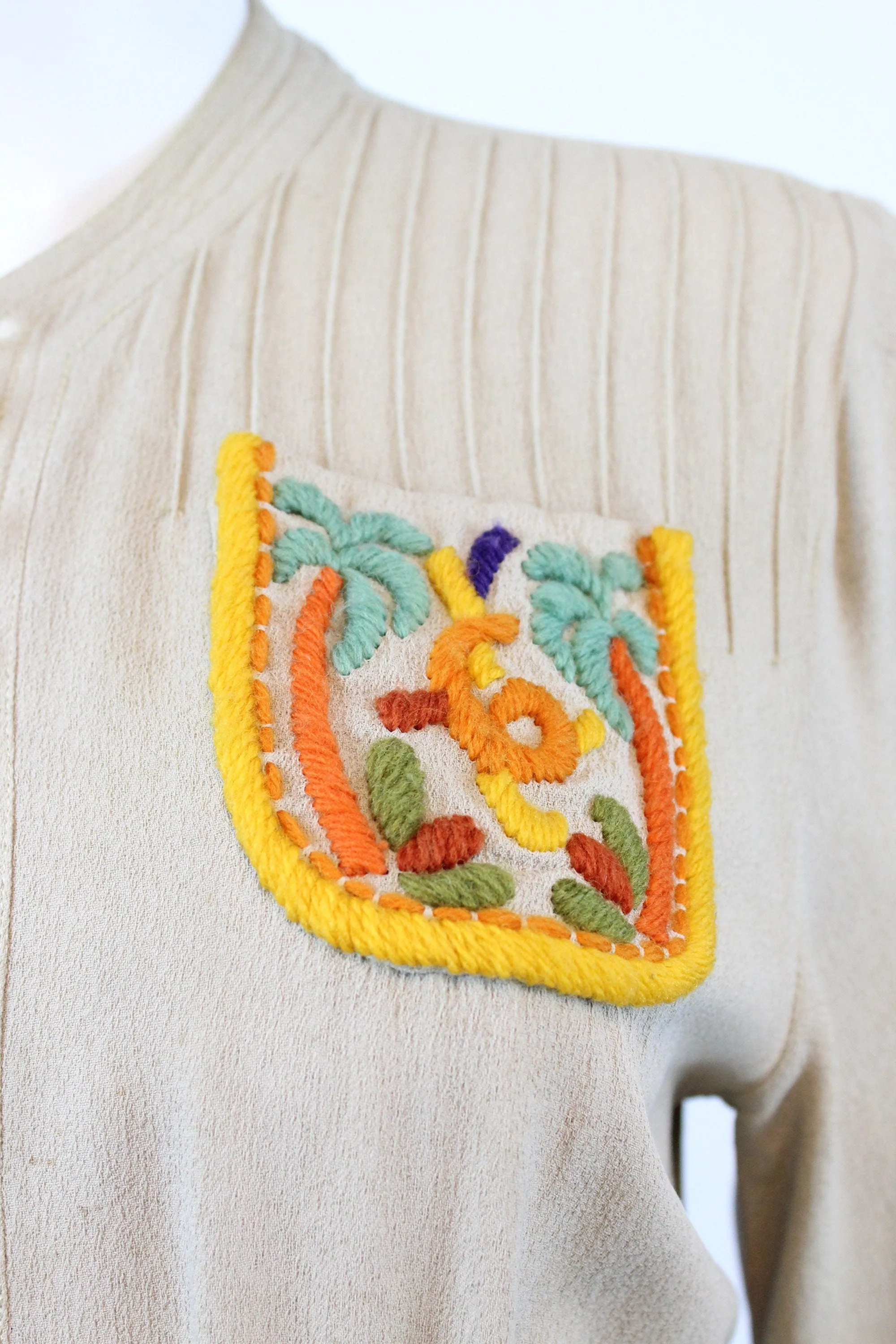 1930s 1940s FOGA embroidered POCKETS rayon dress medium  | new winter