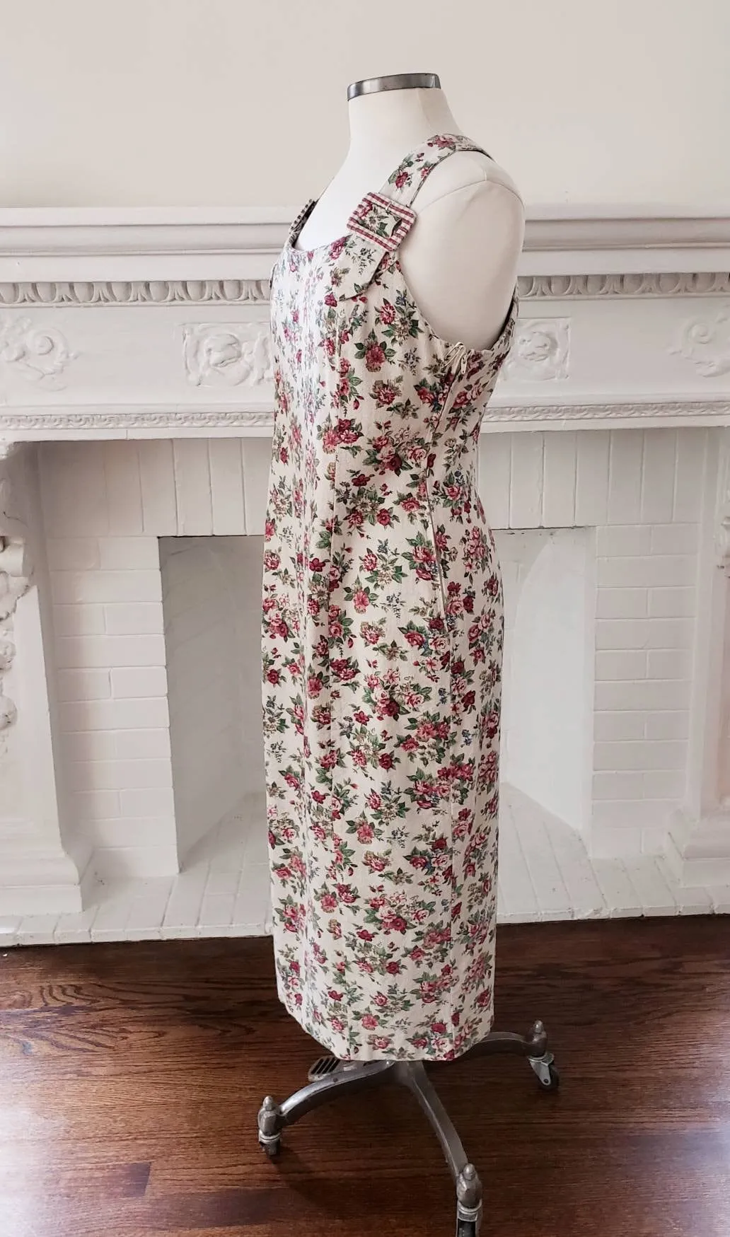 1990s Floral Print Jumper Adjustable Straps / 90s Overalls Style dress California Concepts / L / Edwina