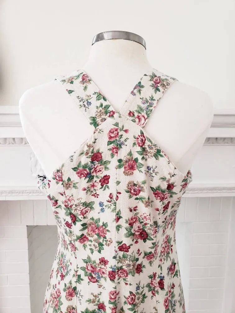 1990s Floral Print Jumper Adjustable Straps / 90s Overalls Style dress California Concepts / L / Edwina