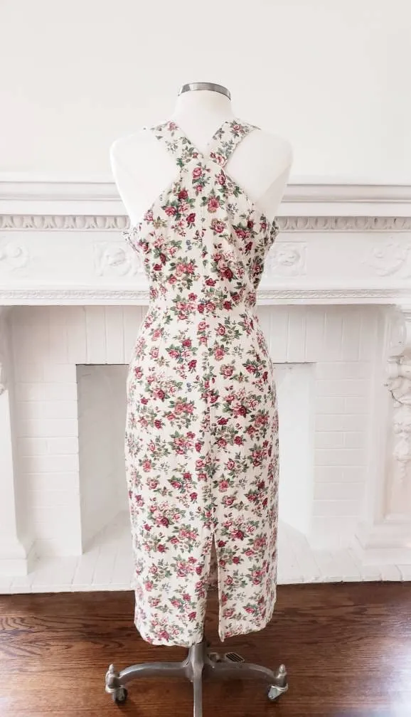 1990s Floral Print Jumper Adjustable Straps / 90s Overalls Style dress California Concepts / L / Edwina