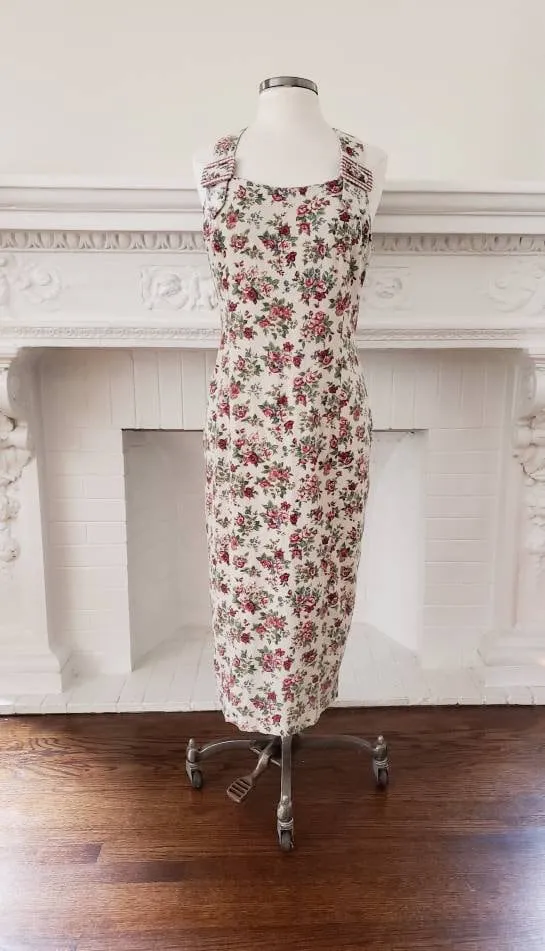 1990s Floral Print Jumper Adjustable Straps / 90s Overalls Style dress California Concepts / L / Edwina