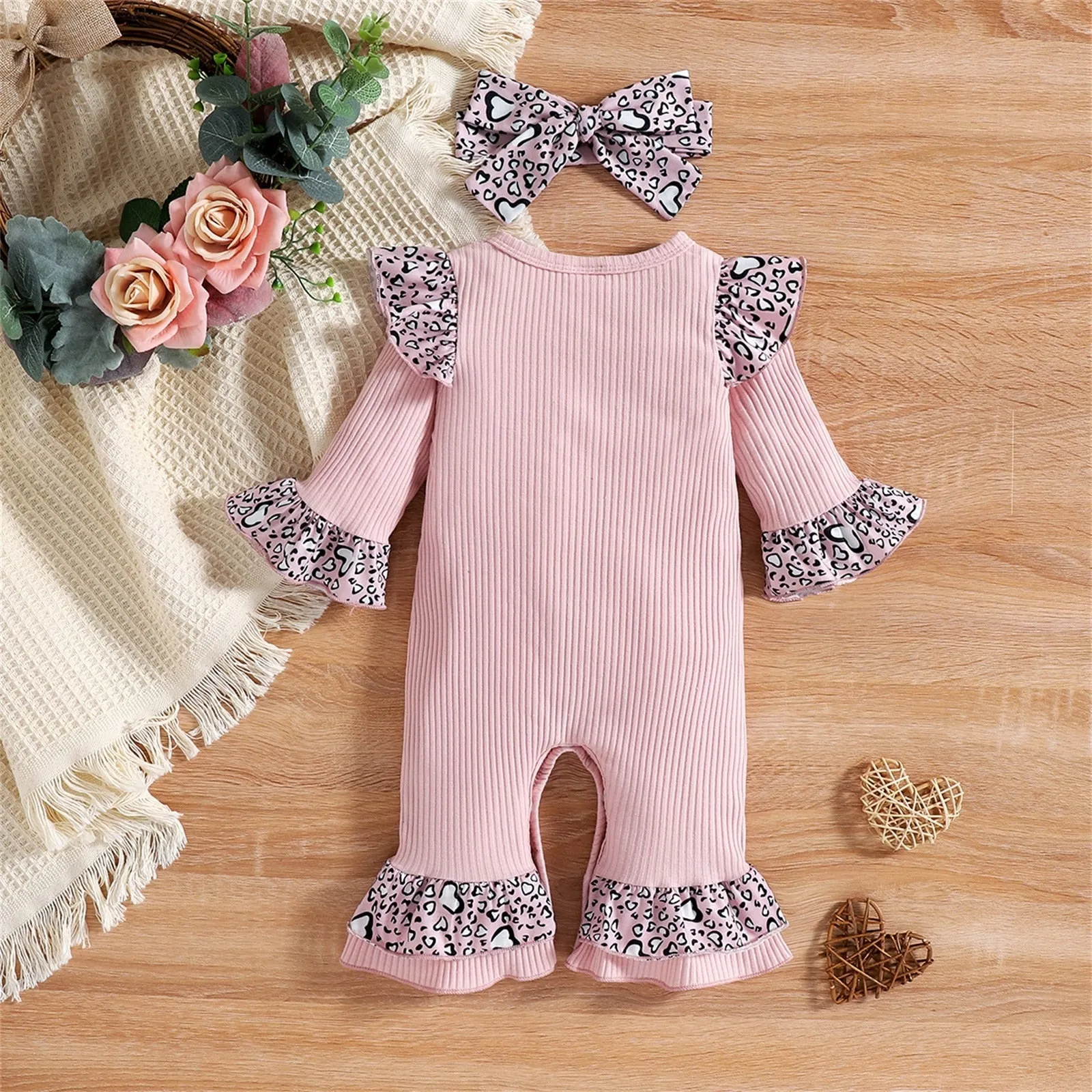 2Pcs Baby Girl Leopard Daddy Romper with Headband