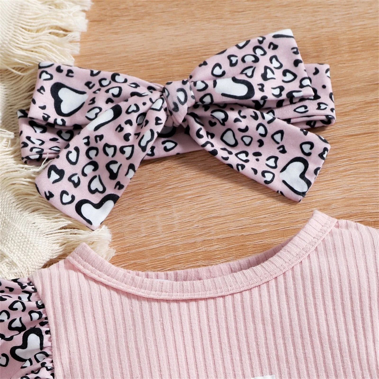2Pcs Baby Girl Leopard Daddy Romper with Headband