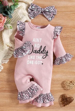 2Pcs Baby Girl Leopard Daddy Romper with Headband