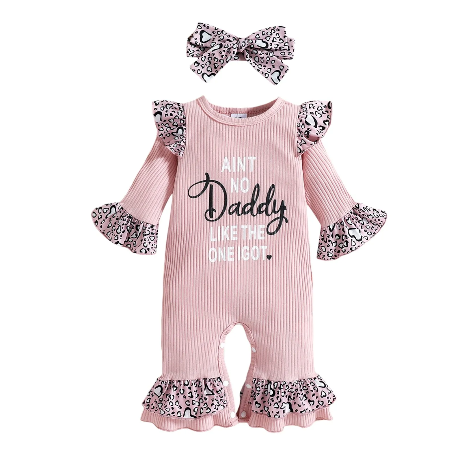 2Pcs Baby Girl Leopard Daddy Romper with Headband