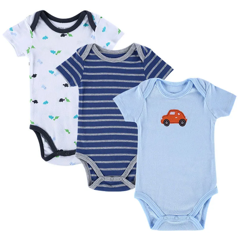 3PCS Baby Boy Rompers Baby Clothing Set Summer Cotton Baby Girl Boy Short Sleeve Car Printed Jumpsuit born Baby Clothes