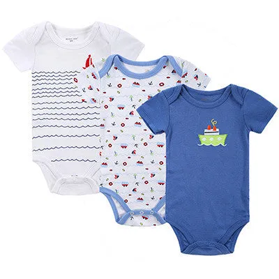 3PCS Baby Boy Rompers Baby Clothing Set Summer Cotton Baby Girl Boy Short Sleeve Car Printed Jumpsuit born Baby Clothes