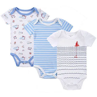 3PCS Baby Boy Rompers Baby Clothing Set Summer Cotton Baby Girl Boy Short Sleeve Car Printed Jumpsuit born Baby Clothes