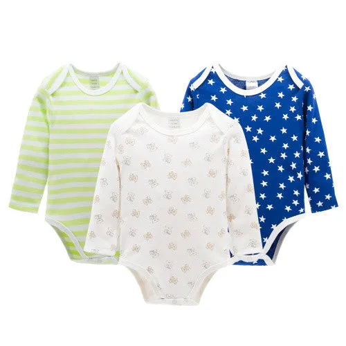 3pcs/Lot Thick Cotton Baby Rompers Summer Long Sleeve Baby Wear Infant Jumpsuit Boys Girls Clothes