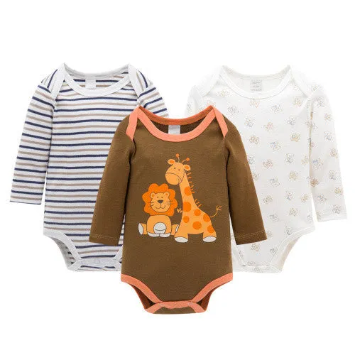 3pcs/Lot Thick Cotton Baby Rompers Summer Long Sleeve Baby Wear Infant Jumpsuit Boys Girls Clothes