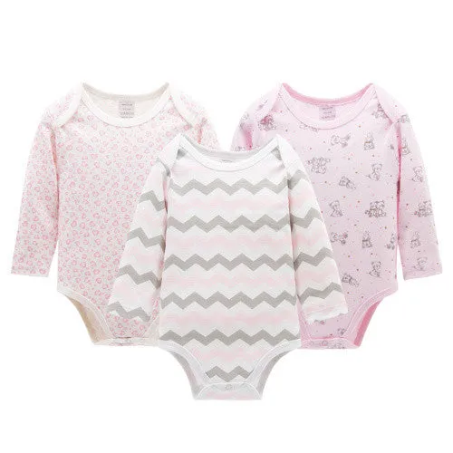 3pcs/Lot Thick Cotton Baby Rompers Summer Long Sleeve Baby Wear Infant Jumpsuit Boys Girls Clothes