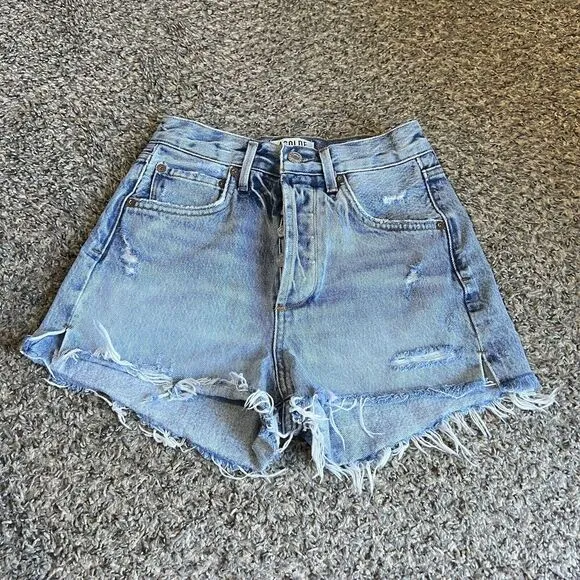 Agolde Cut Off Shorts Size 23 Button Fly High Waist Distressed Jaden Denim