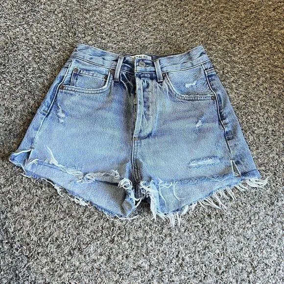 Agolde Cut Off Shorts Size 23 Button Fly High Waist Distressed Jaden Denim