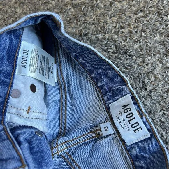Agolde Cut Off Shorts Size 23 Button Fly High Waist Distressed Jaden Denim