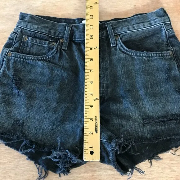 Agolde Parker Cut Off Shorts Women 24 Black High Rise Button Fly Distressed