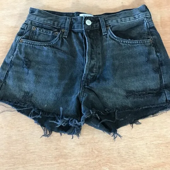Agolde Parker Cut Off Shorts Women 24 Black High Rise Button Fly Distressed