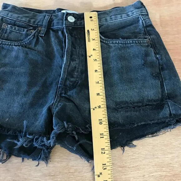 Agolde Parker Cut Off Shorts Women 24 Black High Rise Button Fly Distressed