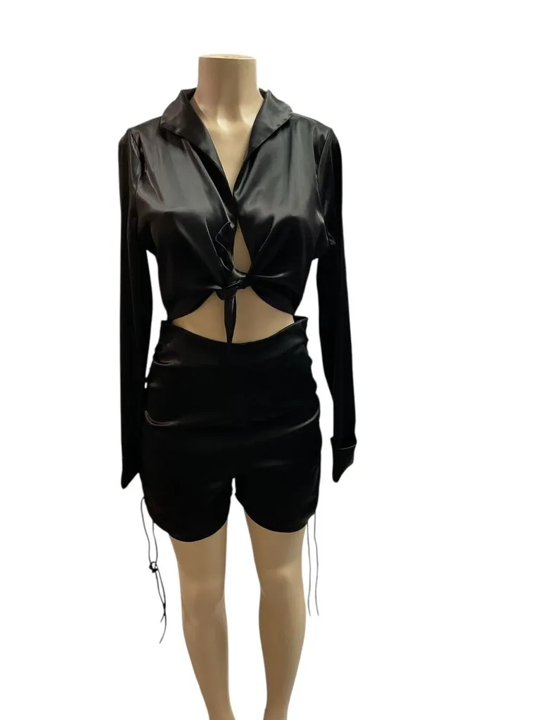 Akira open front tie black romper