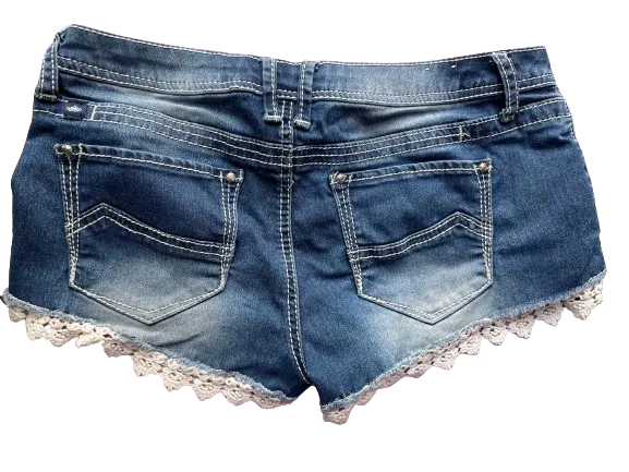Almost Famous Distressed Jean Shorts Crochet Hem