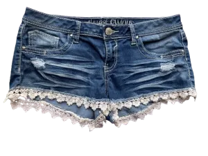Almost Famous Distressed Jean Shorts Crochet Hem