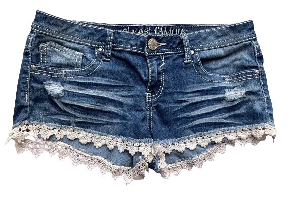 Almost Famous Distressed Jean Shorts Crochet Hem