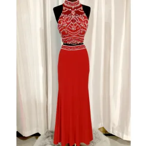 ALYCE PARIS Red Embellished Two-Piece Haltered Long Dress Size 10