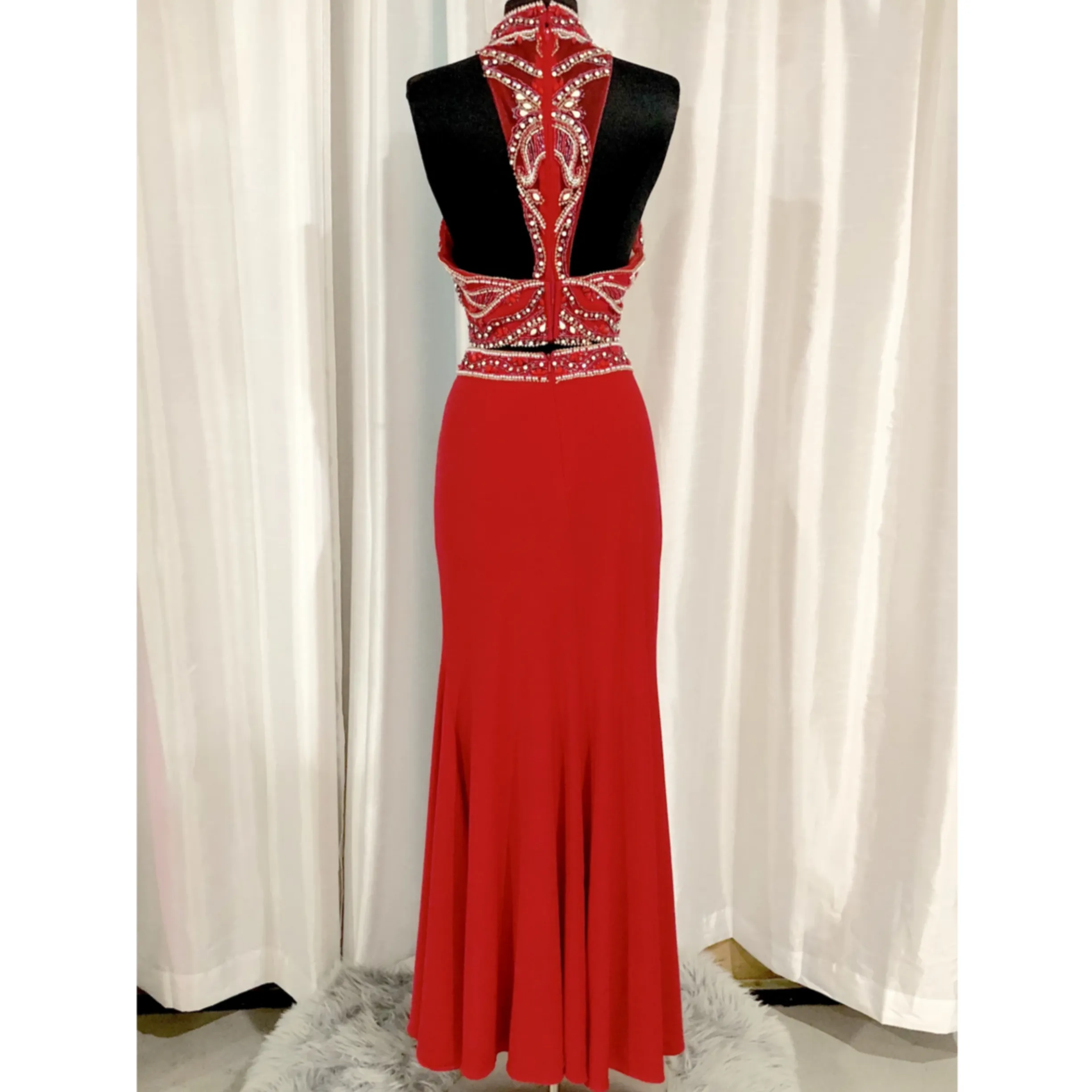 ALYCE PARIS Red Embellished Two-Piece Haltered Long Dress Size 10