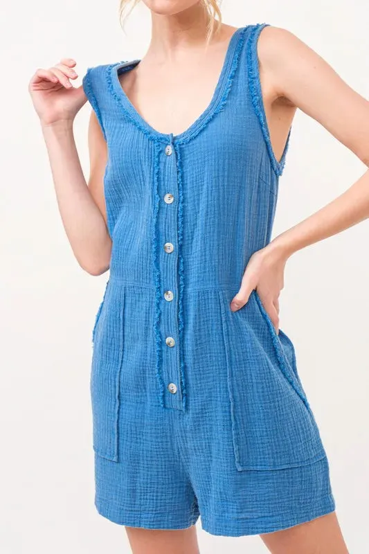 And The Why Washed Gauze Front Button Down Romper