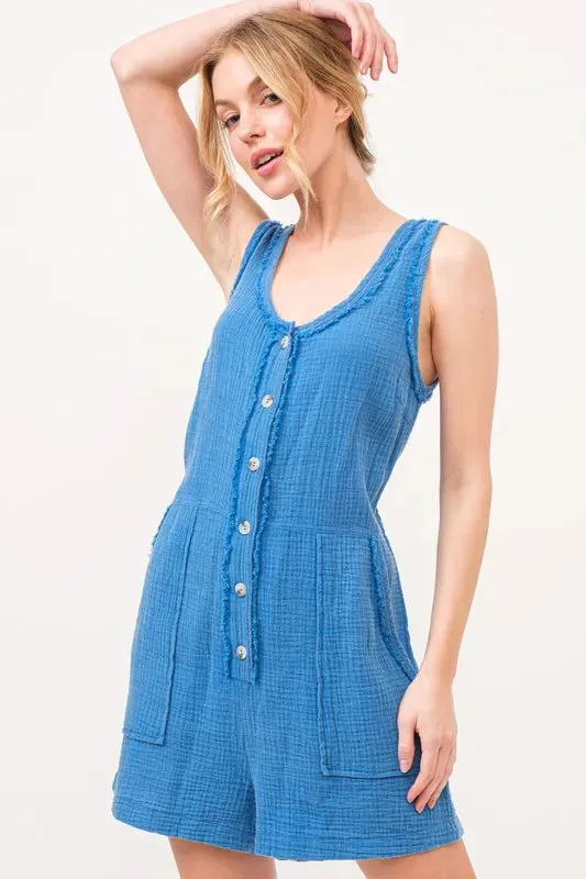 And The Why Washed Gauze Front Button Down Romper