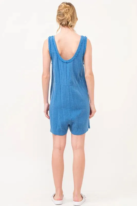 And The Why Washed Gauze Front Button Down Romper