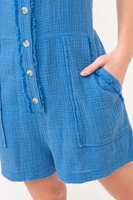 And The Why Washed Gauze Front Button Down Romper