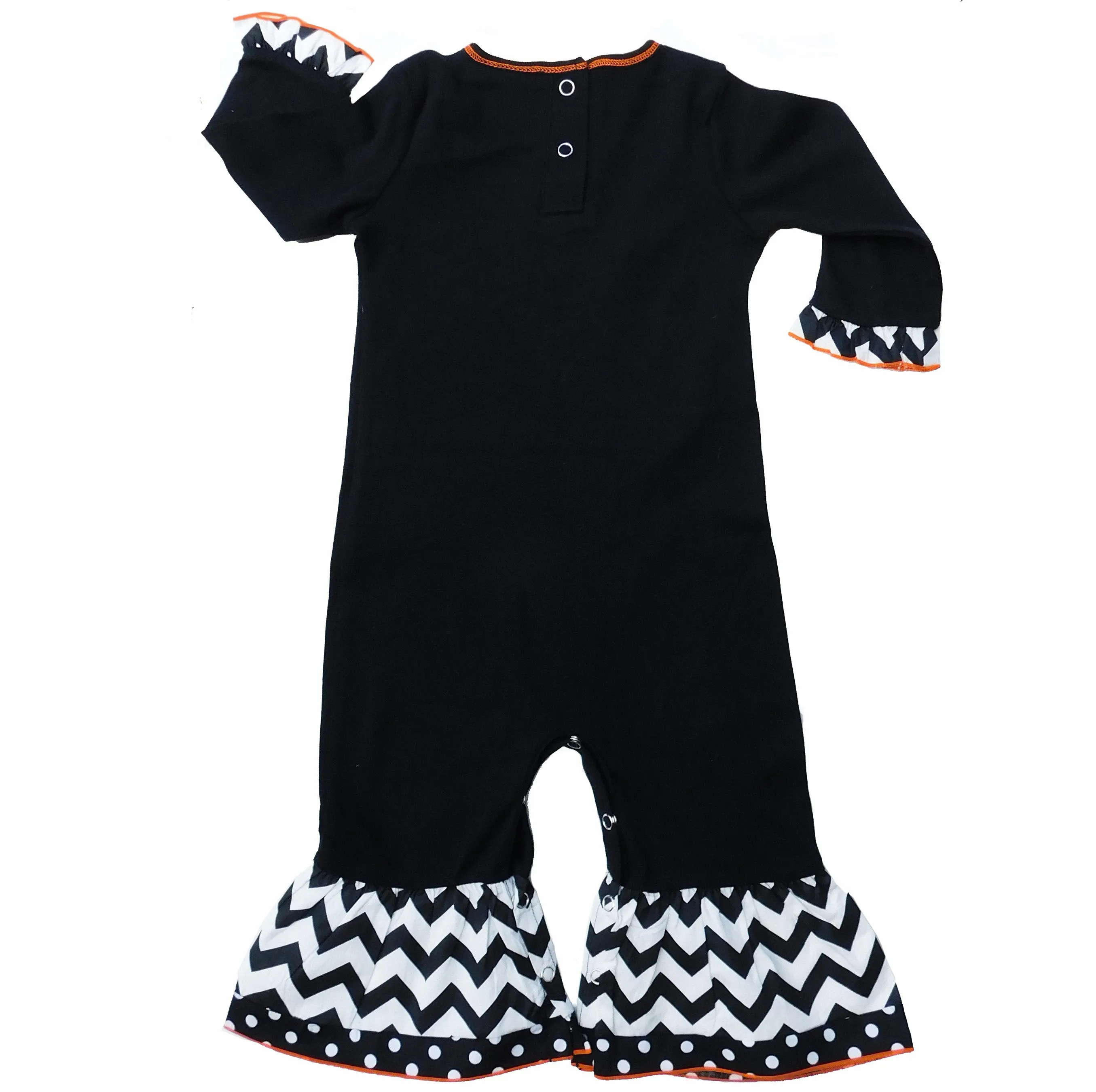 AnnLoren Baby Girls Black & White Halloween Kitten Pumpkin Holiday Romper