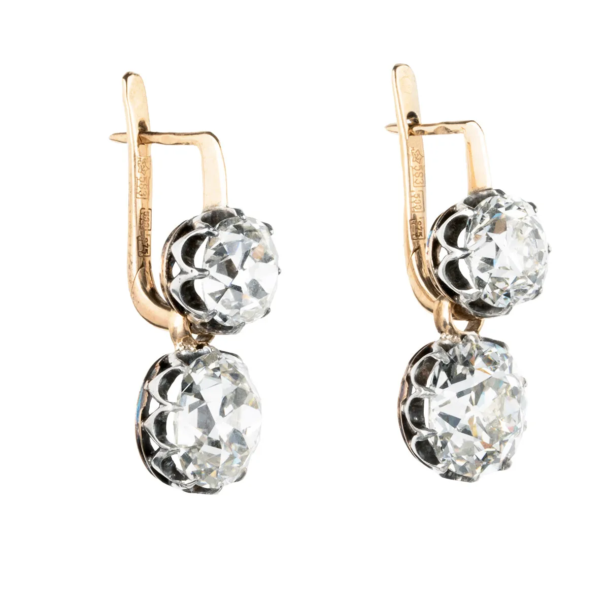 Antique Old Mine Cut Diamond Drop Earrings