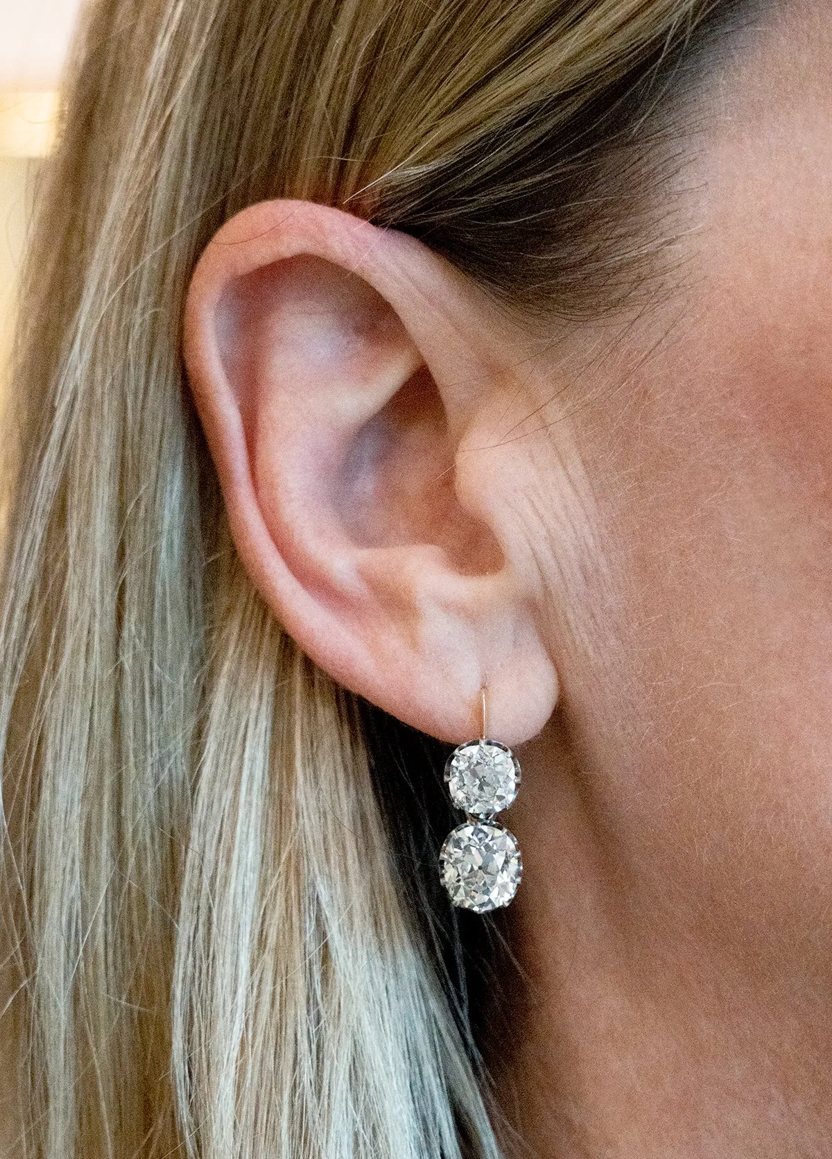 Antique Old Mine Cut Diamond Drop Earrings