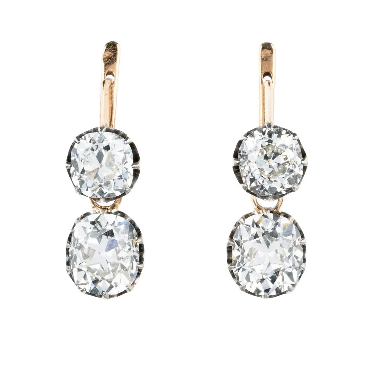 Antique Old Mine Cut Diamond Drop Earrings