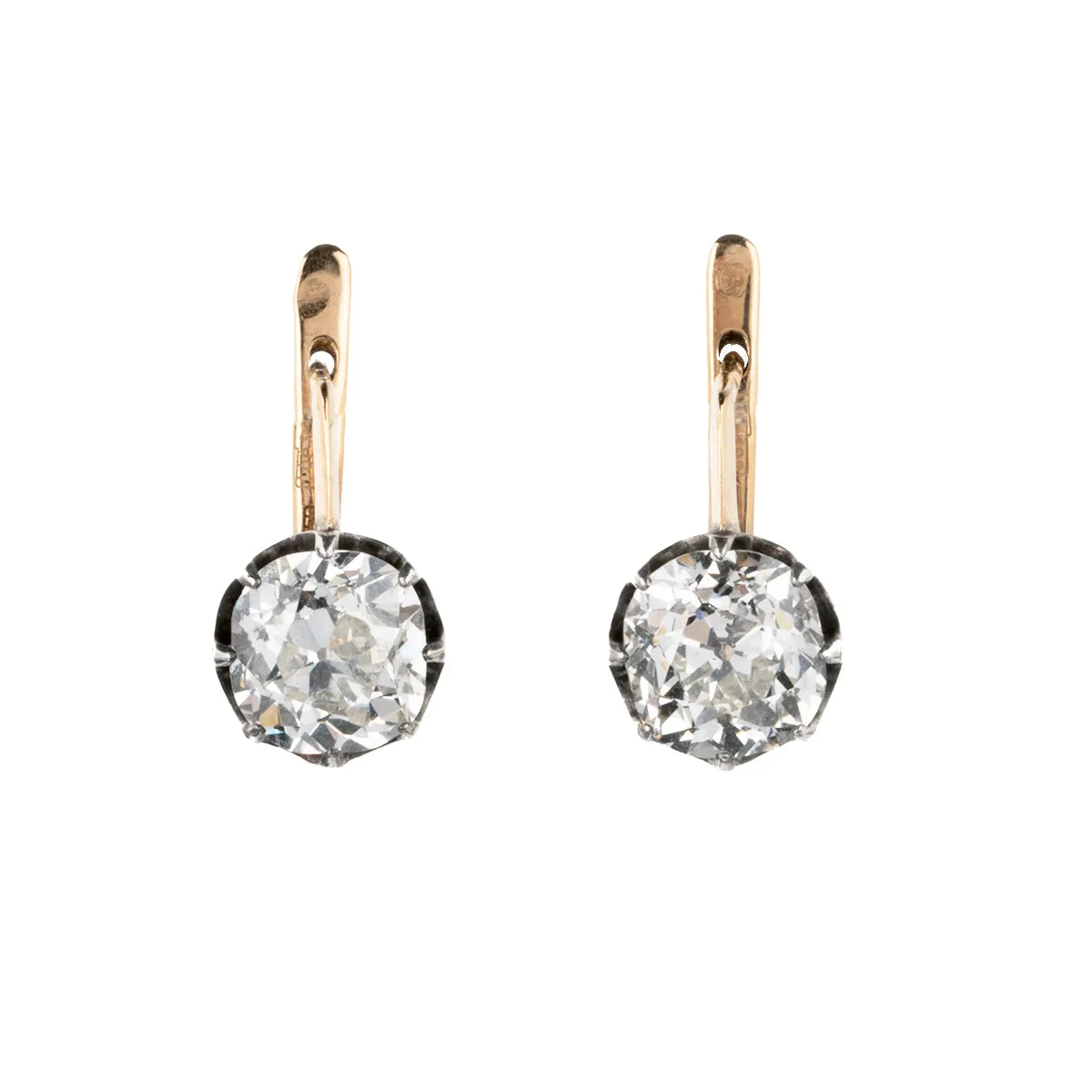 Antique Old Mine Cut Diamond Drop Earrings
