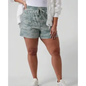 Athleta NEW Womens Knit Shorts Gray Camo Drawstring Waist Size 1X High Waist.