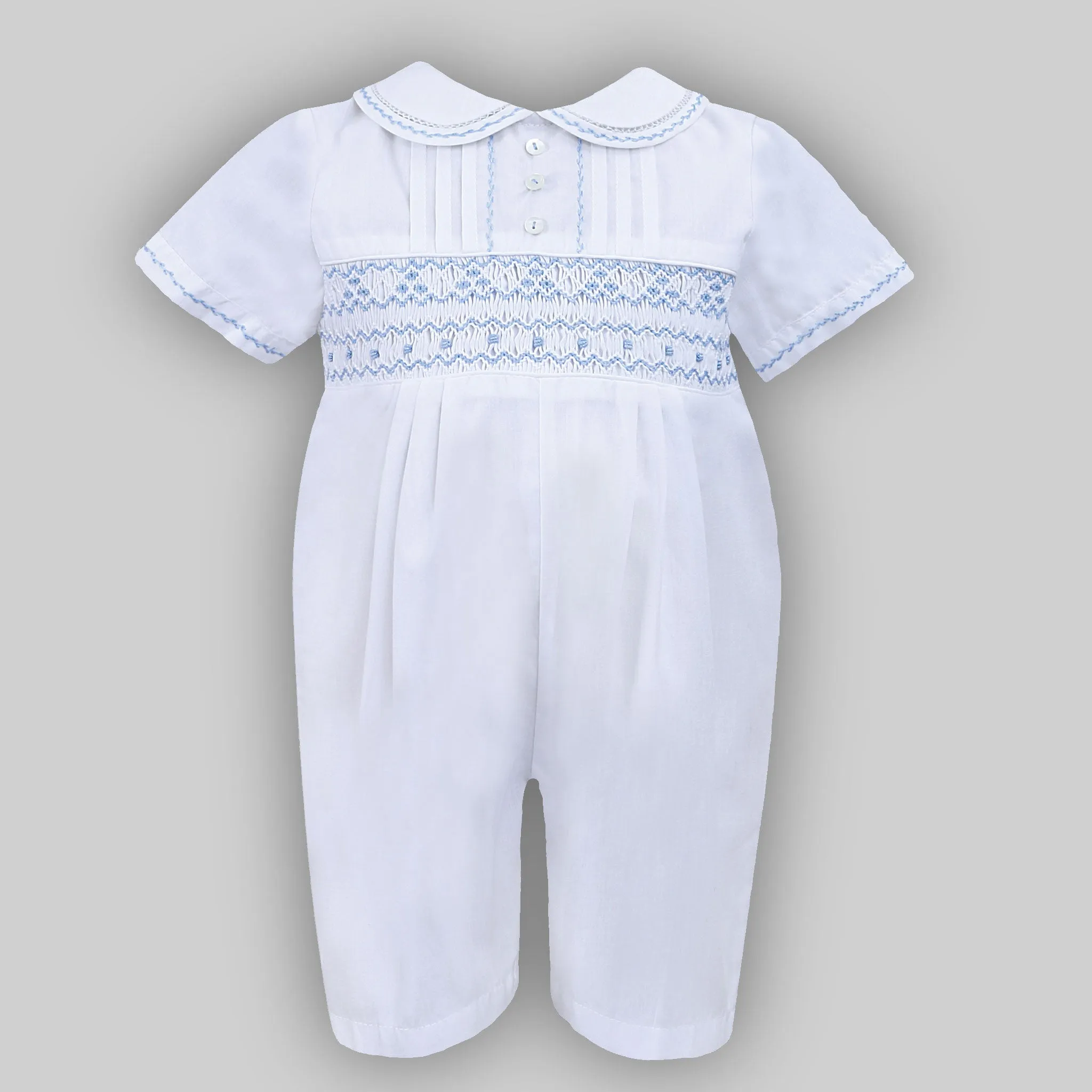 Baby Boy Christening Romper - Sarah Louise C6000 White / Blue