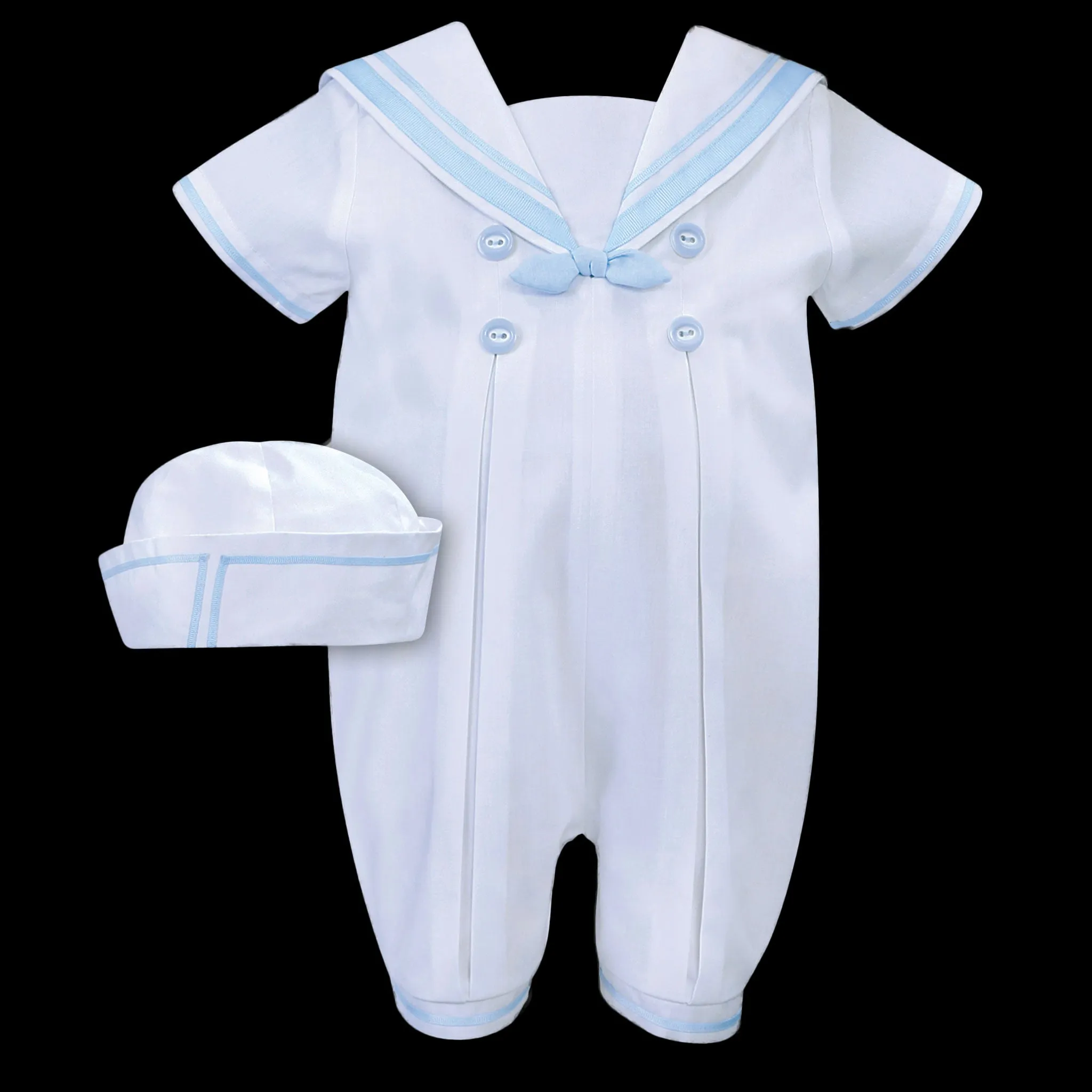 Baby Boy Christening Sailor Romper and Hat / White Blue - Sarah Louise C6002