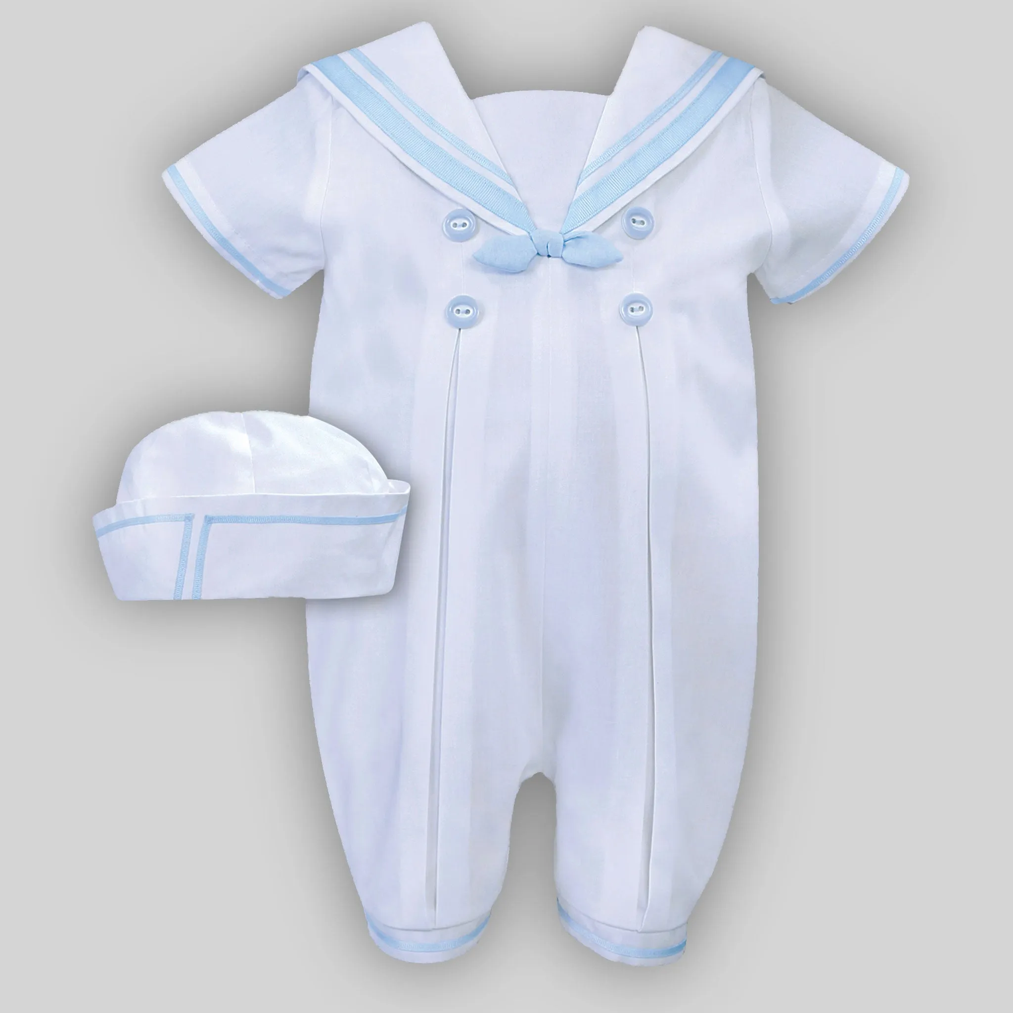 Baby Boy Christening Sailor Romper and Hat / White Blue - Sarah Louise C6002