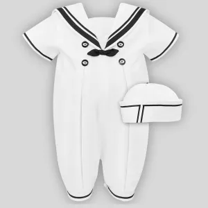 Baby Boy Christening Sailor Romper and Hat / White Navy - Sarah Louise C6002