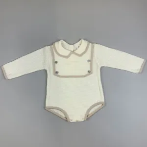 Baby Boy Knitted Romper - Long Sleeves - Cream