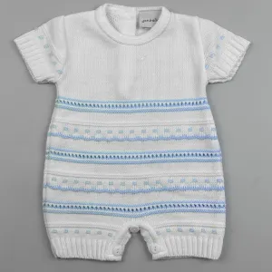Baby Boy Knitted Romper - White / Blue
