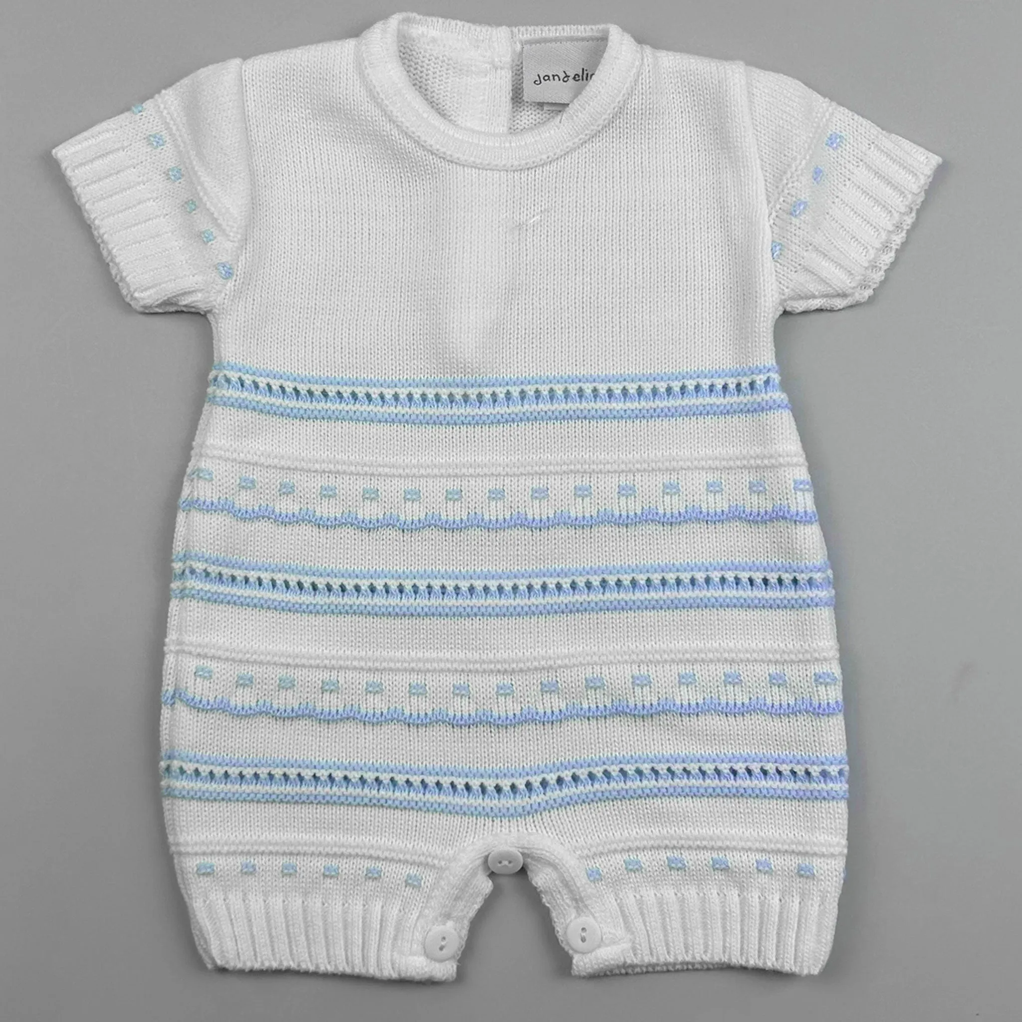 Baby Boy Knitted Romper - White / Blue
