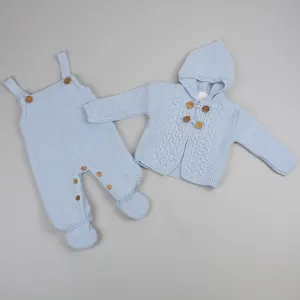 Baby Boys Knitted Dungarees & Cardigan - Blue