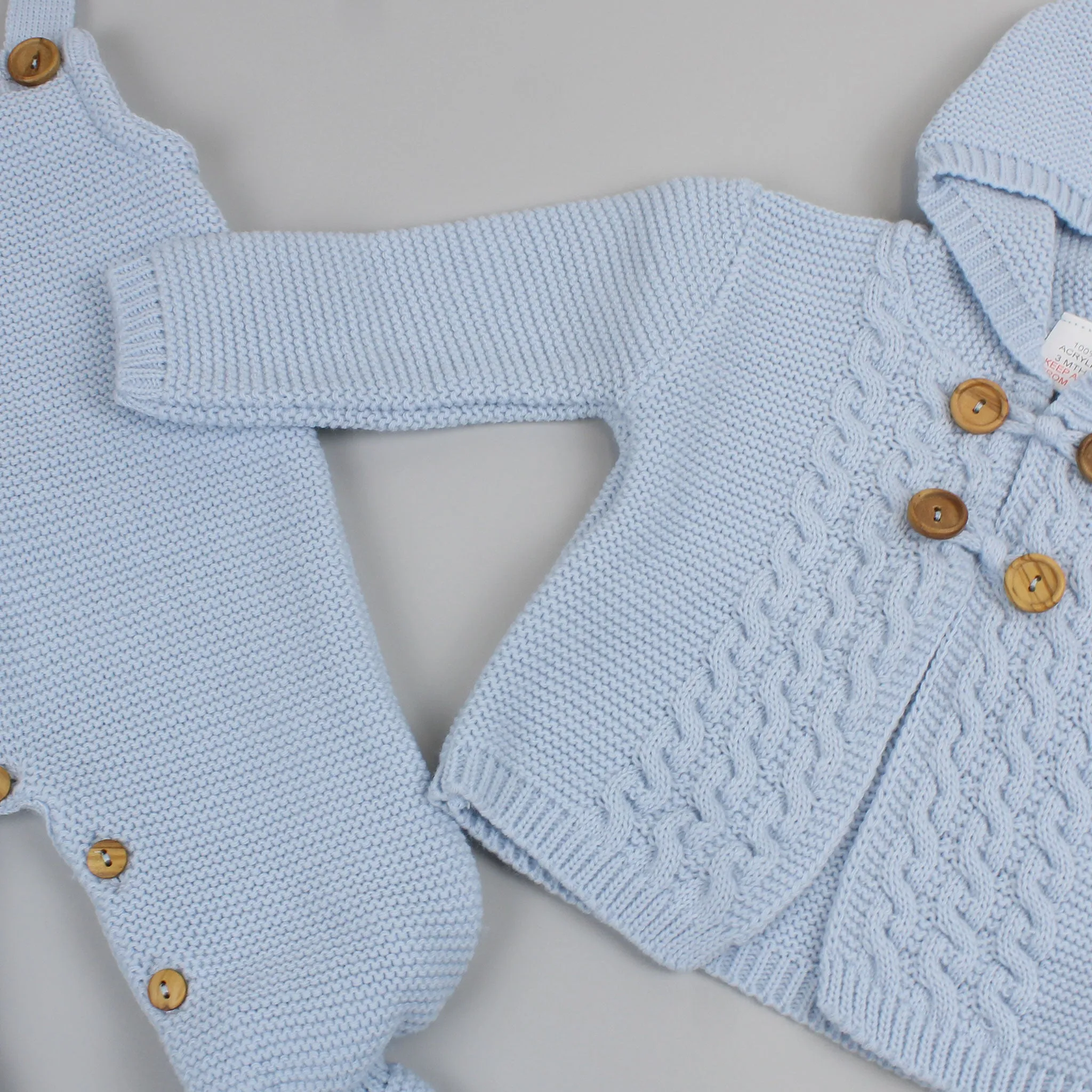 Baby Boys Knitted Dungarees & Cardigan - Blue