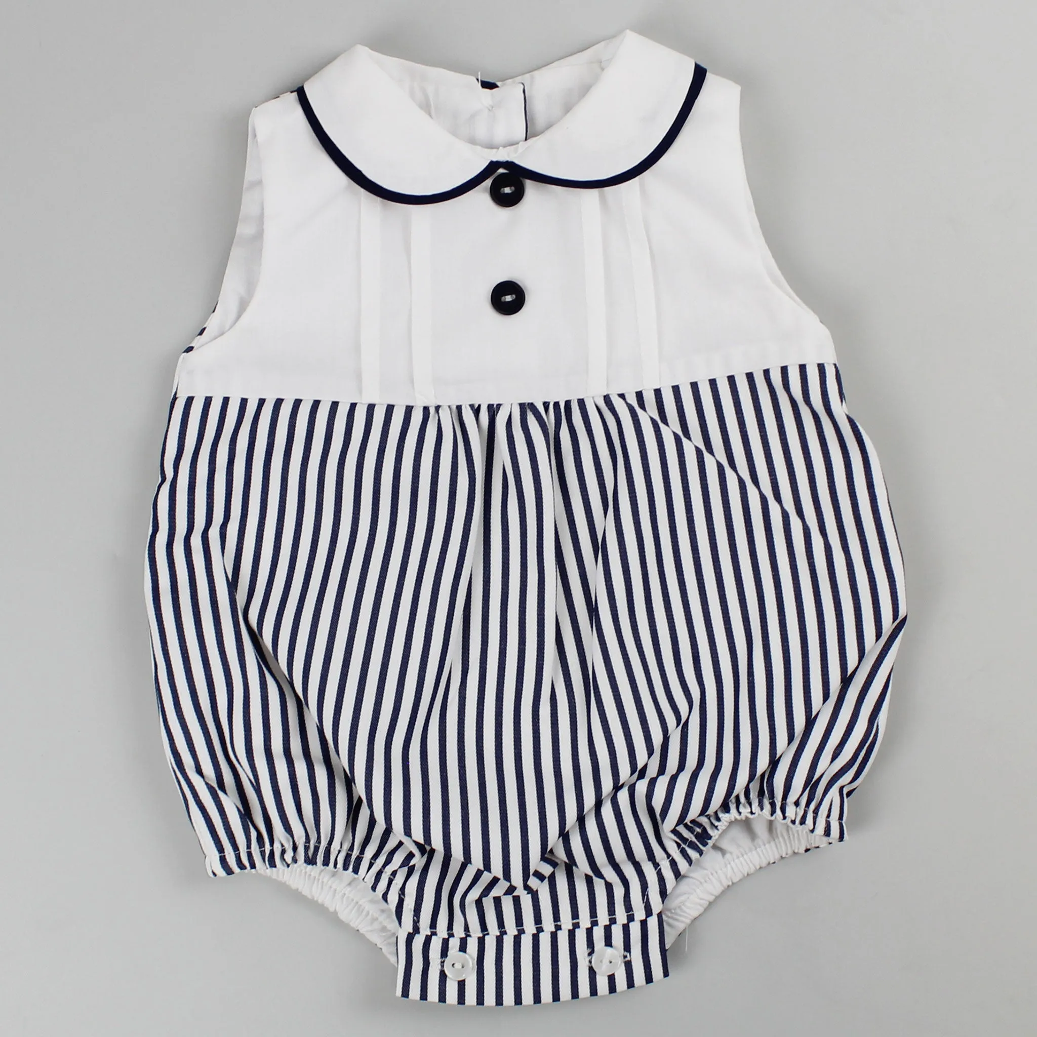 Baby Boys Pinstripe Romper - Navy Blue