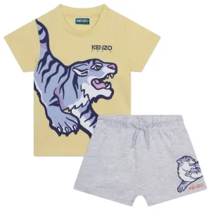 Baby Boys Yellow And Grey Tiger Shorts Set