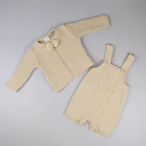Baby Dungarees & Cardigan - Beige